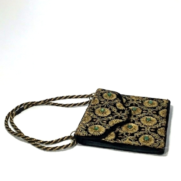 Vintage Indian Handmade Jades Embellished With Metallic Gold Details Purse - Picture 13 of 14